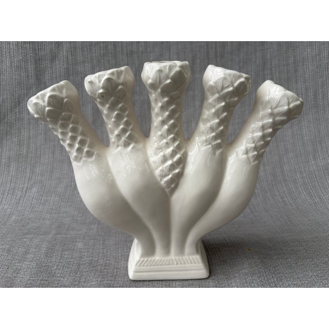 Pretty, vintage white, five finger porcelain vase. No marks. Great condition, no chips or cracks. Vase measures 8 1/4" by...