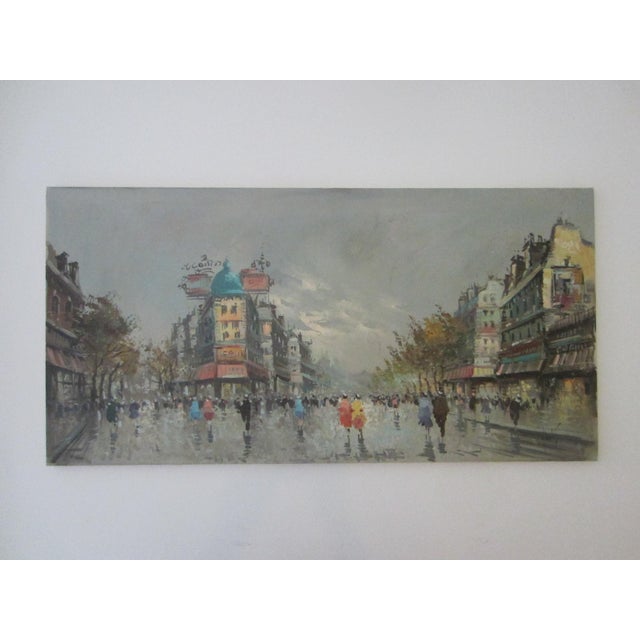 1970s Studio DeVity Italia Street of Paris Impressionist Signed Oil on Canvas For Sale - Image 12 of 16