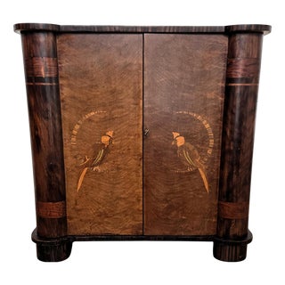 Mid-Century Modern Art Deco Italian Burl Walnut Dry Bar Cabinet with Glass Top, 1950s For Sale