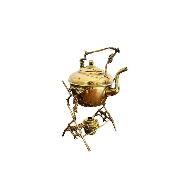 Antique Victorian Brass Spirit Kettle and Stand, 1880, Set of 2 For Sale