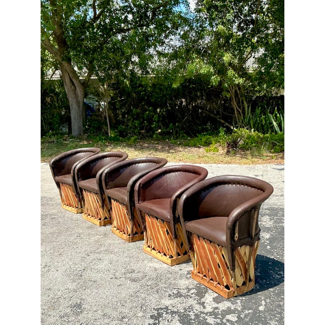 Rustic Vintage Boho Leather Equipale Chairs - Set of 5 For Sale - Image 3 of 12