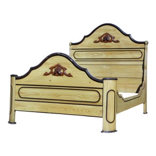 Antique Victorian Cottage Painted Double Full Size Bed American Country Folk Art For Sale