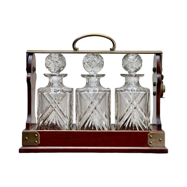 Glass Antique English Edwardian Betjemann’s Cut Crystal Three Bottle Tantalus C. Early 20th Century For Sale - Image 7 of 8
