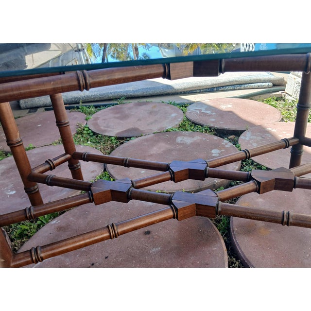 1960s Hollywood Regency Chinoiserie Faux Bamboo Glass Top Coffee Tableee For Sale - Image 10 of 12
