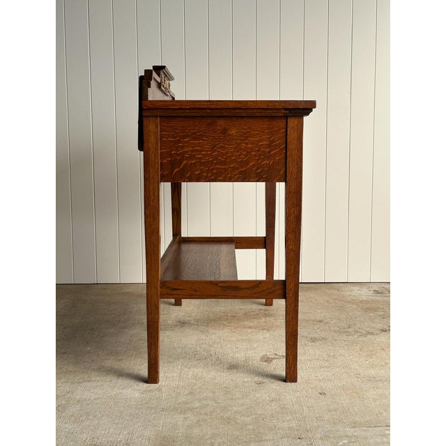 Antique Quarter Sawn Oak Console Table With Carved Gallery Back For Sale - Image 12 of 17
