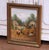 This charming antique oil painting depicts a lively English farmyard scene centered around a proud rooster perched atop a...