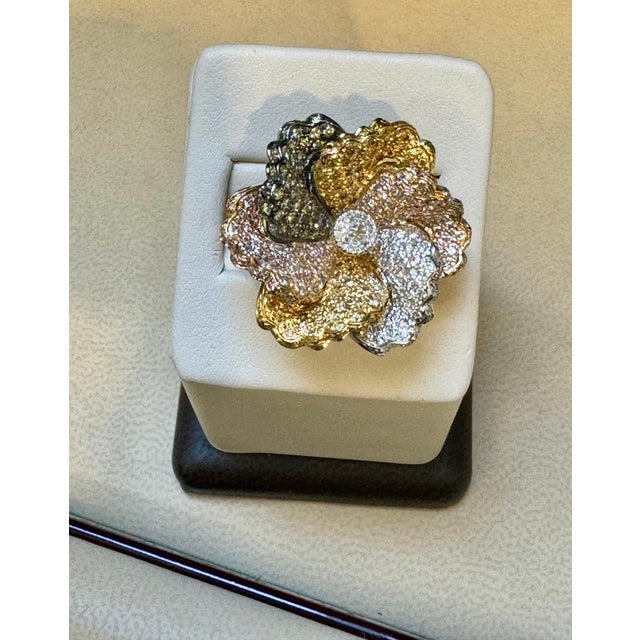 3.3 Ct Natural Fancy Color Diamond Flower Ring in 18 Karat Multi Color Gold Size 6 Approximately 6 Ct Natural Fancy...