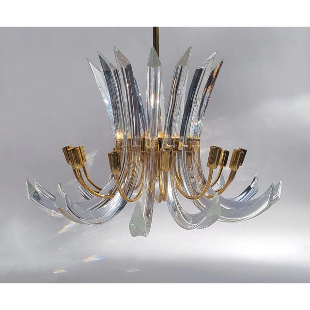 Late 20th Century Curved Italian Murano Crystal Rib Prism Chandelier & Sconces in the Manner of Venini For Sale - Image 5 of 11
