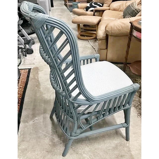 Robin's Egg Blue 1960s Ficks Reed Rattan Armchairs, a Pair For Sale - Image 8 of 11