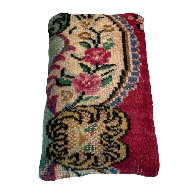 Large Vintage Turkish Handmade Rug Cushion Cover For Sale - Image 9 of 11