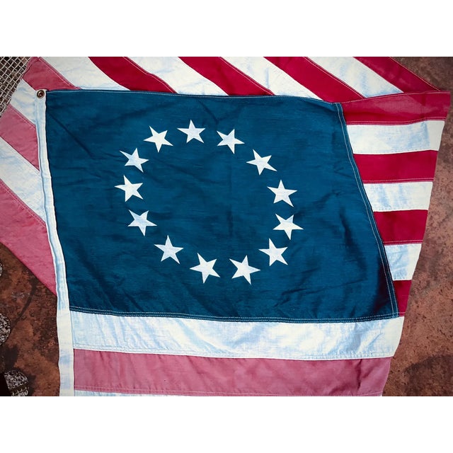 Real Vintage Betsy Ross American Revolutionary Flag 13 Stars Cotton 1976 With Beautiful Naturally Faded Patina and Wear. 3x5 For Sale In Philadelphia - Image 6 of 8