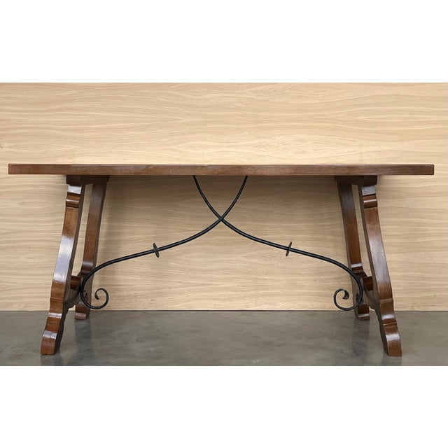 20th Dining or Console Table of Walnut with Lyre Legs and Heavy Top, Spain For Sale - Image 18 of 18