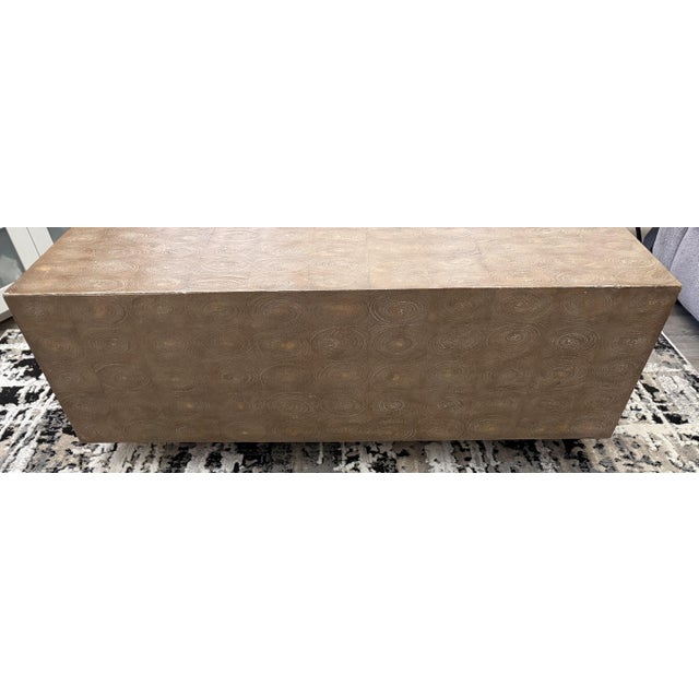 Theodore Alexander Theodore Alexander Whorlds Away Cube Coffee Table – Bleached Oyster Veneer, Textured Parquetry (Model 5105-349) For Sale - Image 4 of 10