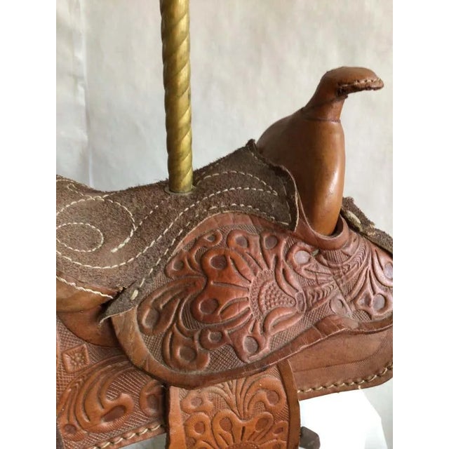 1960s Leather Horse Saddle Lamps on a Horseshoe Base - a Pair For Sale - Image 11 of 12