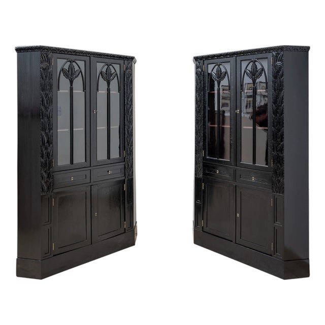 Art Nouveau Corner Cabinets attributed to Hans Bolek for August Ungethum, Vienna, 1913, Set of 2 For Sale