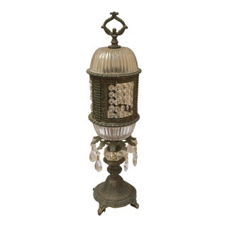 1915 Antique Bronze Art Nouveau German Crystal Prism Table Lamp For Sale