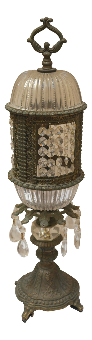 1915 Antique Bronze Art Nouveau German Crystal Prism Table Lamp