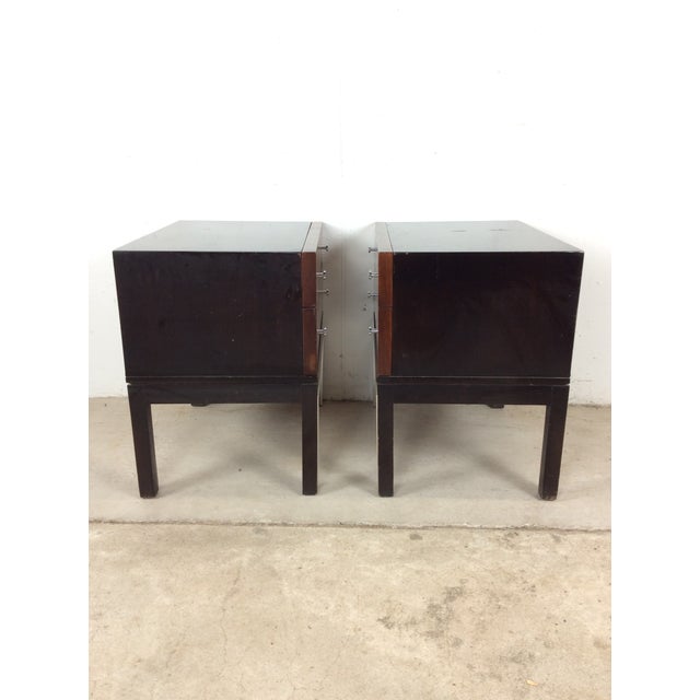 Pair of Mid Century Modern Two Drawer Nightstands With Chrome Accents For Sale - Image 14 of 18