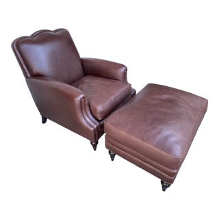 A. Rudin No. 591 Chocolate Leather Lounge Club Chair and Ottoman For Sale