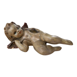 Antique Italian Baroque Hand Painted Ceramic Cherub Sculpture, C. 19th Century