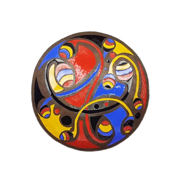 This valuable bowl is made from massive bronze totally decorated with black, red, yellow and blue enamel. It is signed...