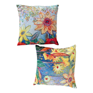 Vintage Pair of Colorful Floral Throw Pillows