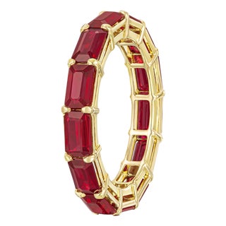 Burmese Emerald Cut Ruby 4.20ct Eternity Band in 18K Yellow Gold For Sale
