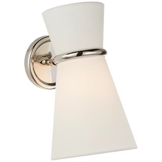 AERIN for Visual Comfort Signature Clarkson Small Single Pivoting Sconce in Polished Nickel with Linen Shade For Sale