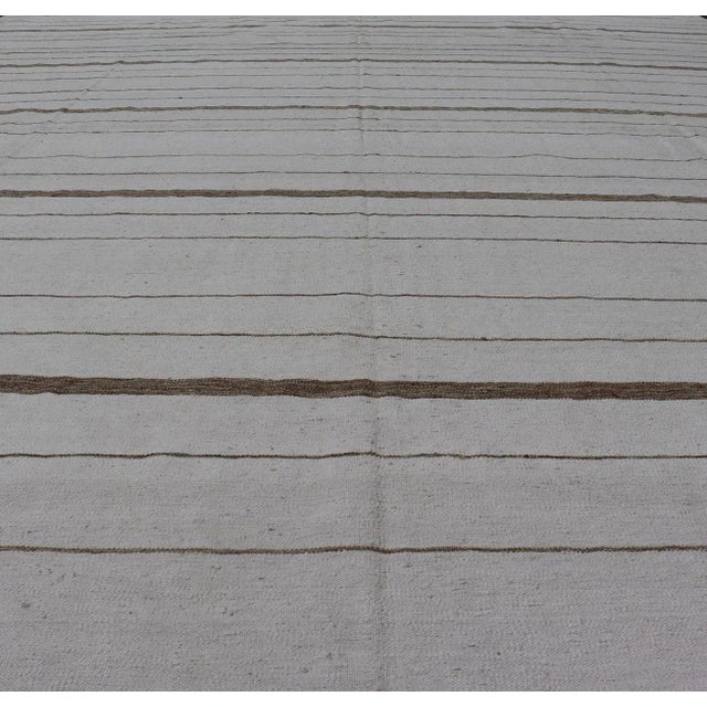 Contemporary 2020s Oversized Afghan Flat Weave Kilim With Modern Design in Ivory and Light Brown For Sale - Image 3 of 13