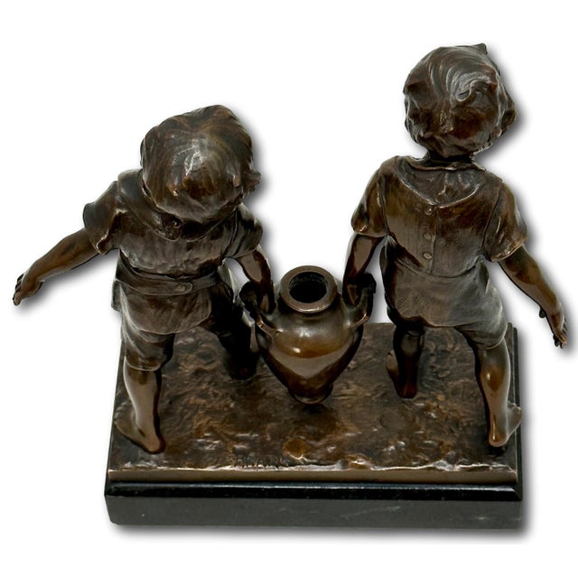 Very Cute Antique French Bronze Children With Amphora Figure by Noted Italian Sculptor Paolo Ferrari - Circa Early 1900ss For Sale In Boston - Image 6 of 12