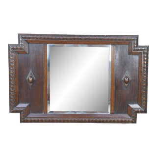 Antique Victorian Quartersawn Oak Beveled Egg & Dart Vanity Mirror 34" For Sale