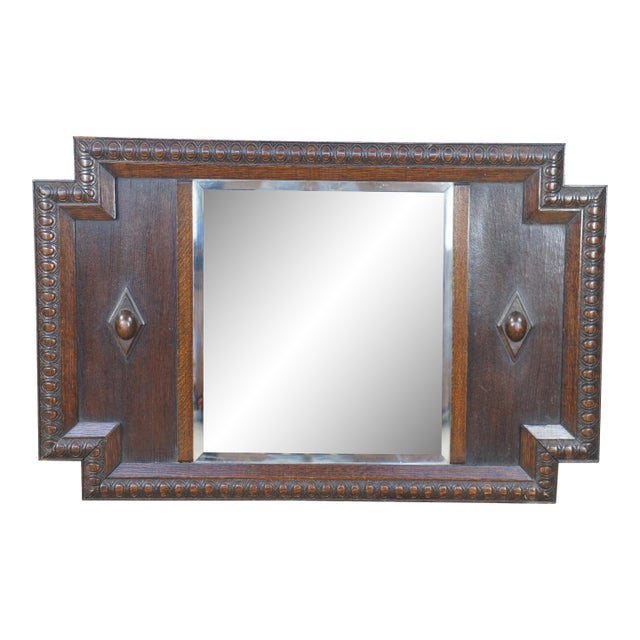 Antique Victorian Quartersawn Oak Beveled Egg & Dart Vanity Mirror 34" For Sale