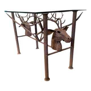 Iron Sculptural Stag Antler Glass Top Center Table For Sale