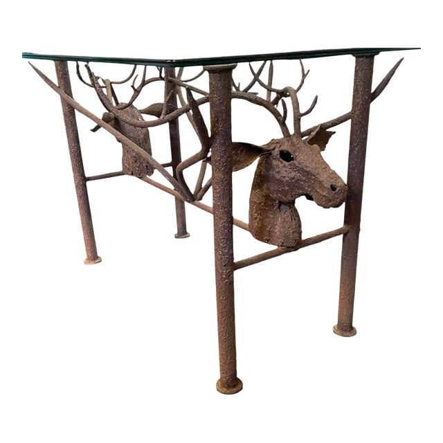 Iron Sculptural Stag Antler Glass Top Center Table For Sale