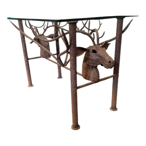 Iron Sculptural Stag Antler Glass Top Center Table