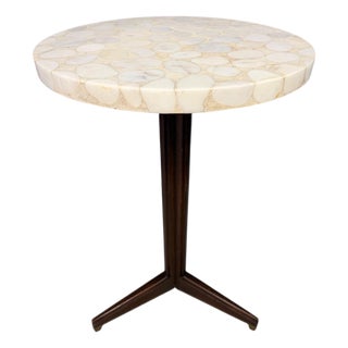 1960s Edward Wormley Model #5928 “A” Table for Dunbar, Walnut, Brass, and Terrazzo Top For Sale