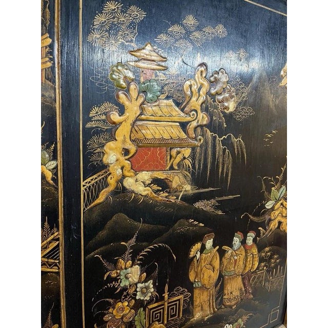 1950s Antique Chinoiserie Black Lacquer Decorative Panel with Gilt Figures, 1950 For Sale - Image 5 of 6