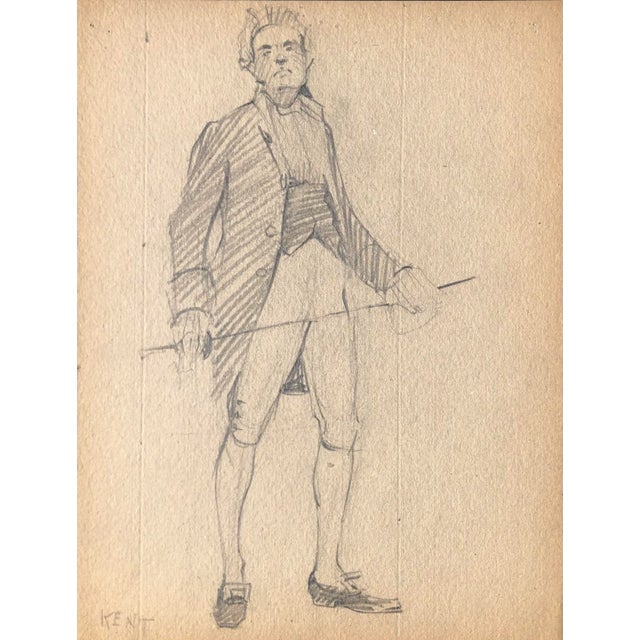 American 1930s Norman Kent Drawing of a Colonial Man For Sale - Image 3 of 3
