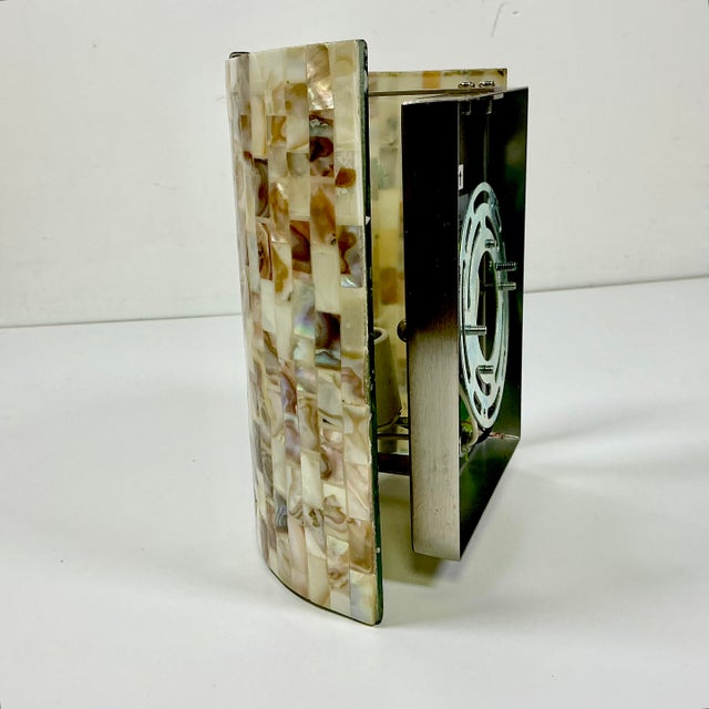 1980s Vintage Boho Chic Coastal Capiz Shell Mosaic Chips on Arched Glass Wall Sconces - A Pair For Sale - Image 14 of 14