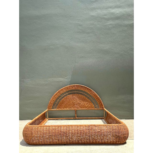 Vintage Woven Rattan Queen Bed Frame For Sale - Image 9 of 12