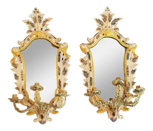 Large Pair of Italian Ceramic and Tole Sconces