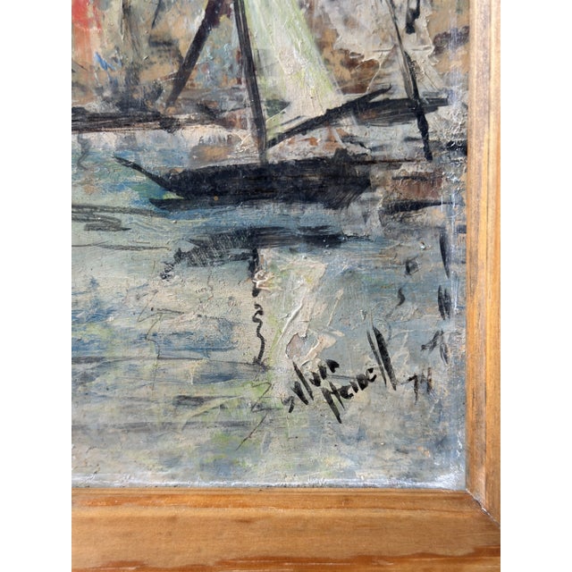 Vintage Framed Impressionist Oil on Board Painting of Sailboats, Circa 1974 For Sale - Image 14 of 16
