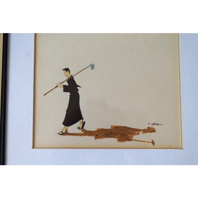 Vintage Framed Minimalist Watercolor Wall Art S/3 For Sale - Image 10 of 12