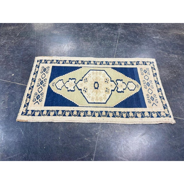 Turkish Turkish Mini Rug Oriental Hand Knotted Vintage Rug 1'10" x 3'2" #17725 For Sale - Image 3 of 8
