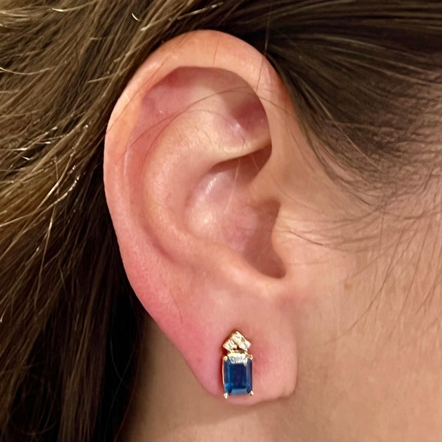 Natural Sapphire Diamond Earrings 14k Gold 2.14 TCW Certified For Sale - Image 9 of 11