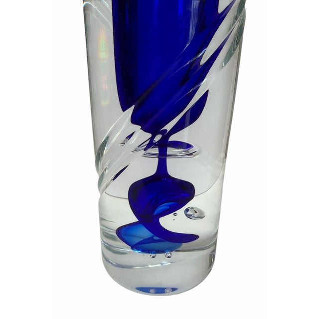 Mid Century Modern Blue Scandinavian Art Glass Vase For Sale - Image 4 of 5