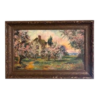 Early 1900s Antique Landscape Oil Painting in Period Frame. Signed For Sale