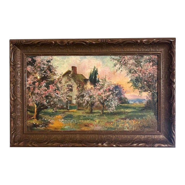 Early 1900s Antique Landscape Oil Painting in Period Frame. Signed For Sale