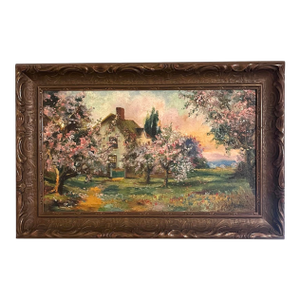 Early 1900s Antique Landscape Oil Painting in Period Frame. Signed