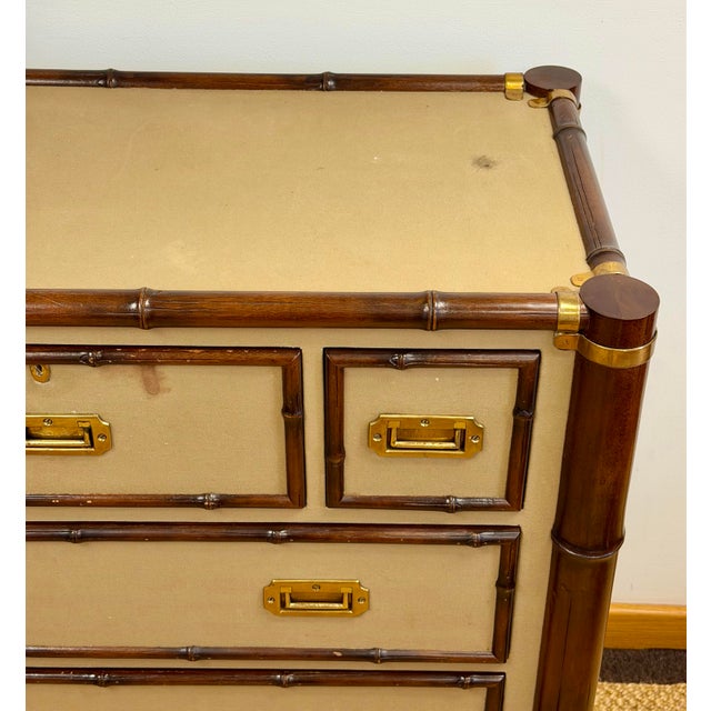 1992 Rare Ralph Lauren Cameron Canvas Faux Bamboo Brass Campaign Chest of Drawer For Sale - Image 12 of 12